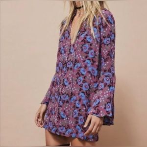 Free People - Magic Mystery Tunic Shirt Purple Floral Print (size small)